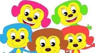 Five Little Monkeys Jumping On The Bed  Colorful Monkeys  Nursery Rhymes  Kids Songs [upl. by France696]