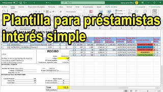 Plantilla excel prestamista interés simple o paga diario con recibo P11 [upl. by Durwin]