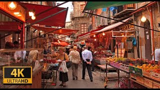 Palermo Walking Tour Around Historic Ballarò Market Typical Noises Of The City [upl. by Kerwin]