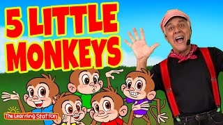 5 Little Monkeys ♫ Jumping On The Bed ♫ Brain Breaks ♫ Nursery Rhymes Songs by The Learning Station [upl. by Nanam]